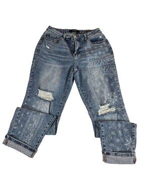 Judy Blue Boyfriend Fit Distressed Bandana Print Jeans Size 9/29 Blue Denim